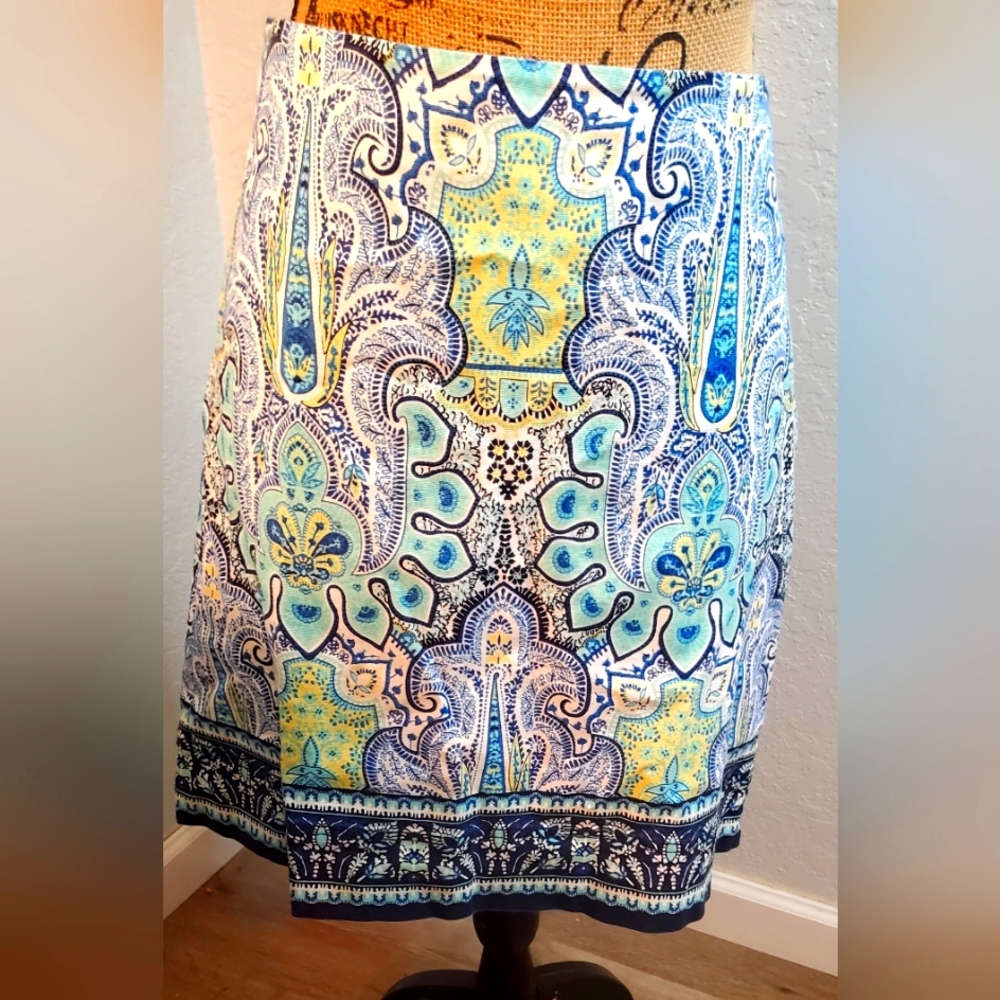 Talbots Blue and Yellow Paisley Skirt